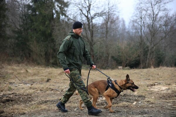 Funkcjonariusz SG z psem służbowym